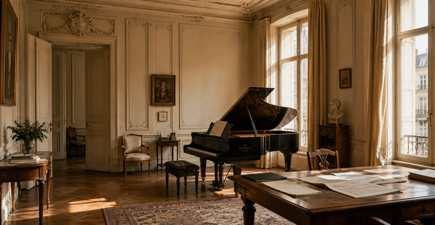 Salon de la future Villa Rachmaninoff avec piano à queue